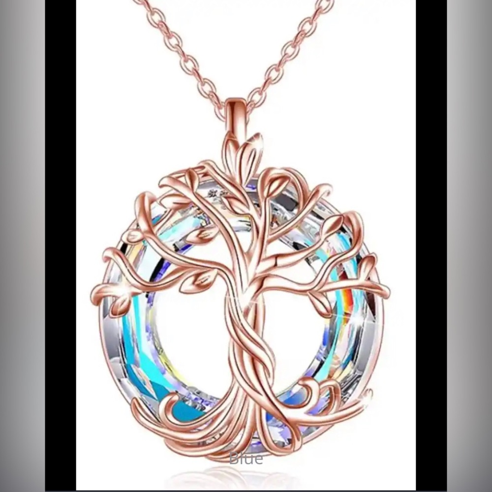Clearance! Rose gold Borealis crystal Celtic Knot tree life pendant necklace